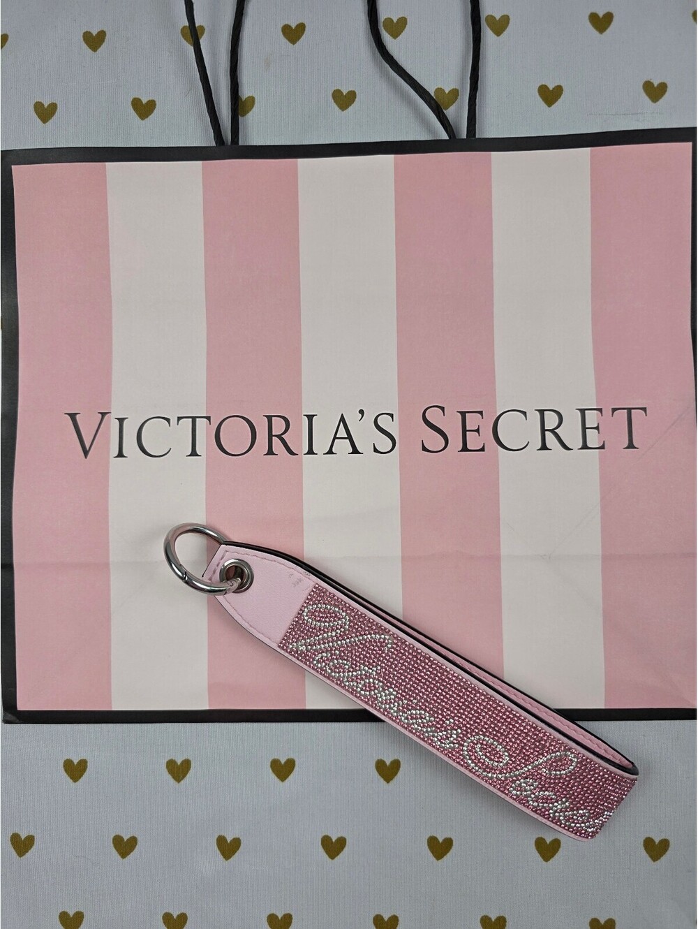 Victoria Secret BLING wristlet strap keychain LOGO Rhinestone